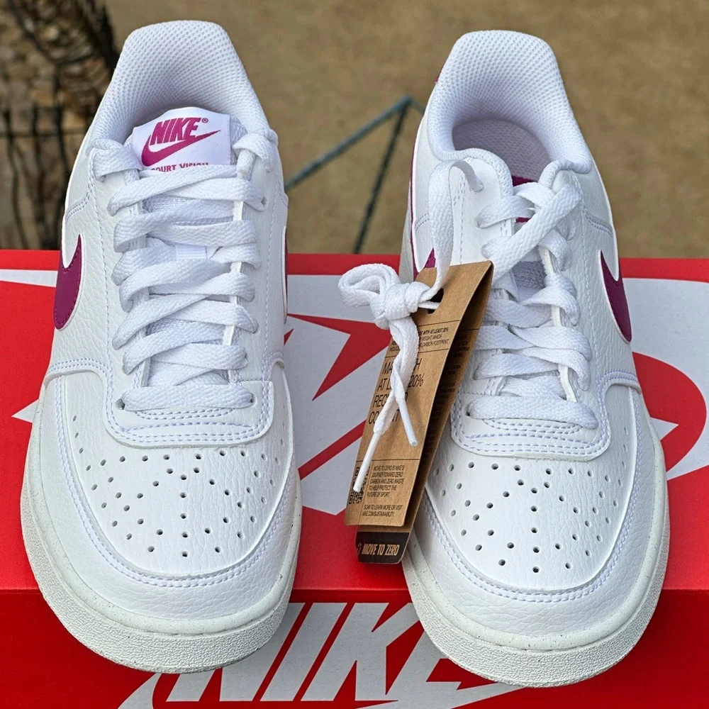 Nike Court Vision Low Womens 7 Youth 5.5Y White Sustainable Casual Sneaker NEW